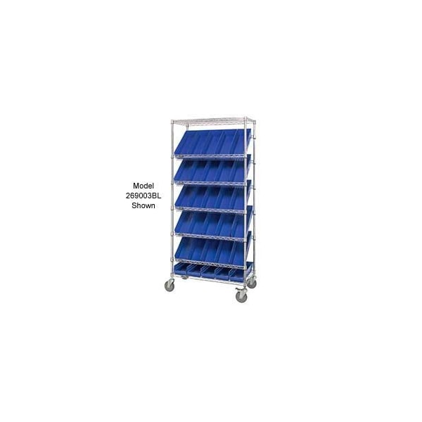 Global Industrial Easy Access Slant Shelf Chrome Wire Cart, 18 4inH Shelf Bins BL, 36Lx18Wx74H 269005BL - main